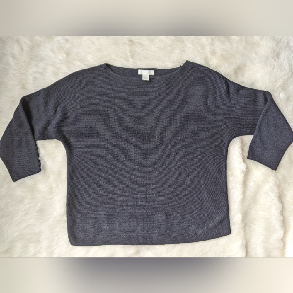 H&M Black Dolmain 3/4 Sleeve Drapey Sweater Top / Size S